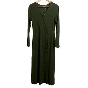 Good Luck Gem Ribbed Maxi Dress Women Large Long Sleeves Olive Green  NWT *